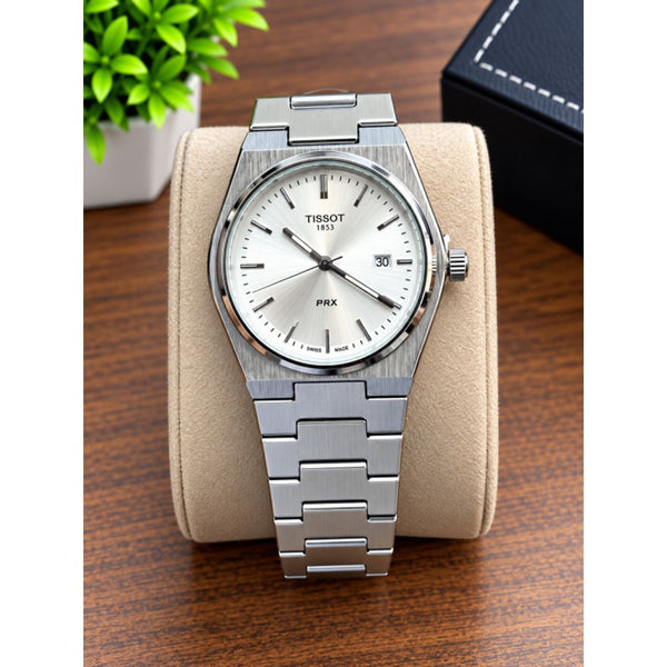 TISOT PRX QUARTZ WHITE PLANE DIAL AT358