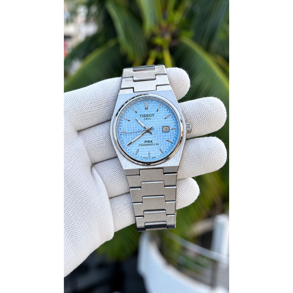 TISOT PRX QUARTZ SKYBLUE TEXTURE DIAL AT358