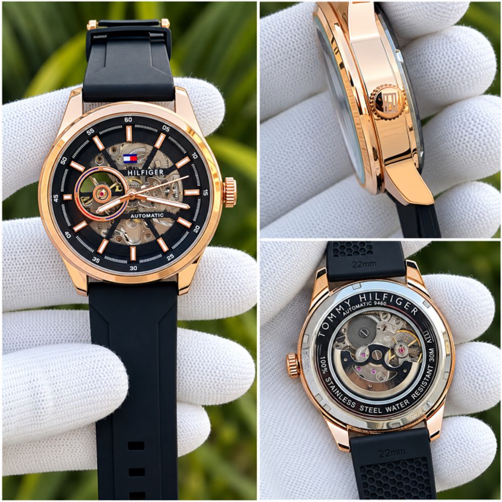 Tommy Hilfigar Automatic Silicon Belt Black Copper Black AT145