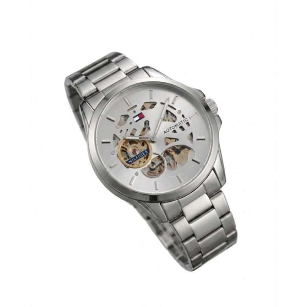 TUMMY HILFIGE SKELETON AUTOMATIC SILVER WHITE 587