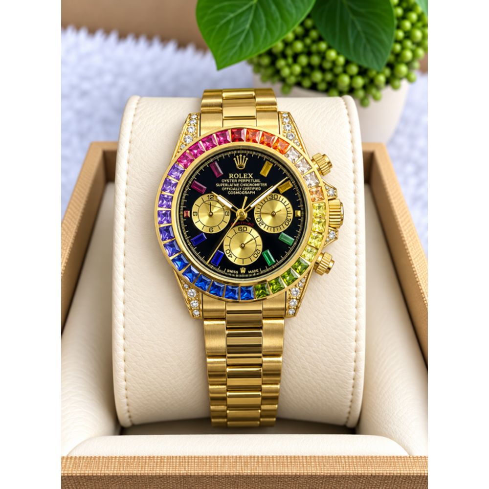 ROLLEX DAYTONA RAINBOW A HQ GOLD BLACK DIAL AT437