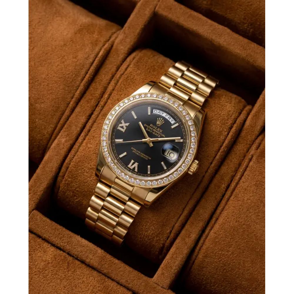 Rolee_x Oyster Perpetual Day Date Diamond Gold-Brown