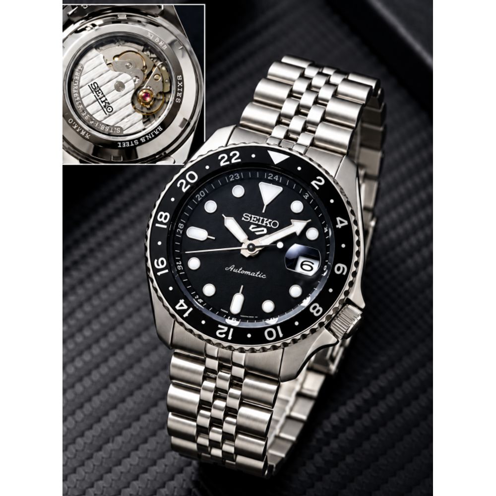 Seiko Sports GMT Open Back Silver Black AT438