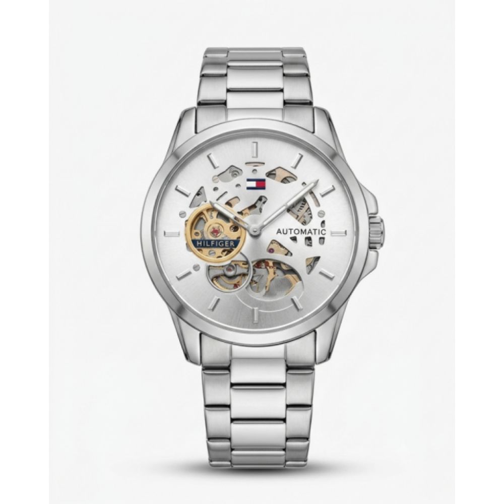 TUMMY HILFIGE SKELETON AUTOMATIC SILVER WHITE 587