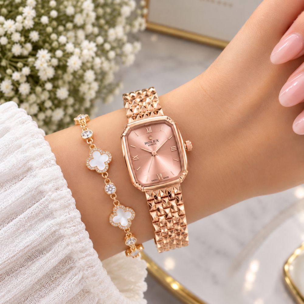 Roleex Women Vintage Square Rosegold