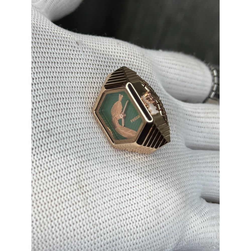 Fossi l Serpentine Copper Green Ring Analog Watch