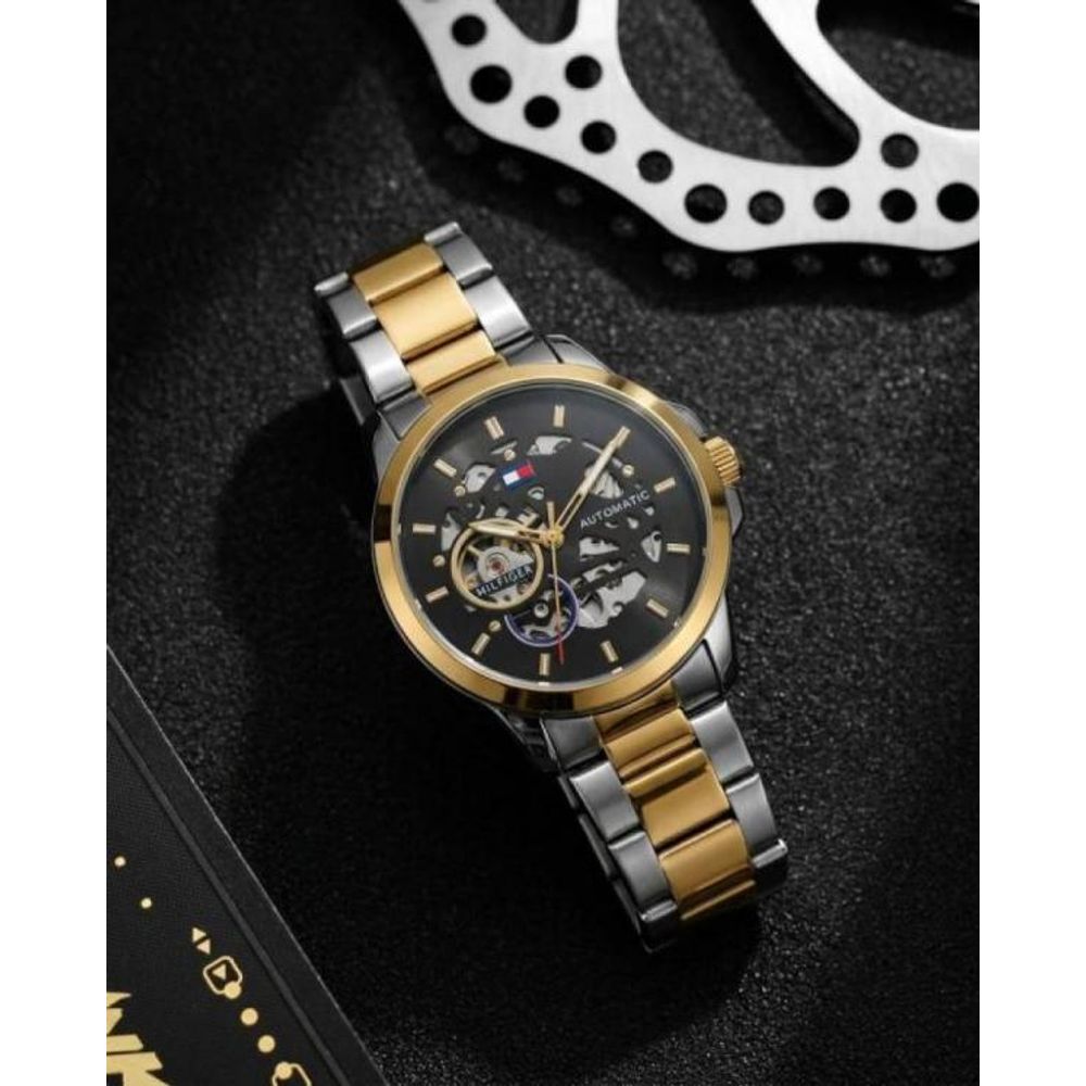 TUMMY HILFIGE SKELETON AUTOMATIC TT GOLD BLACK 588