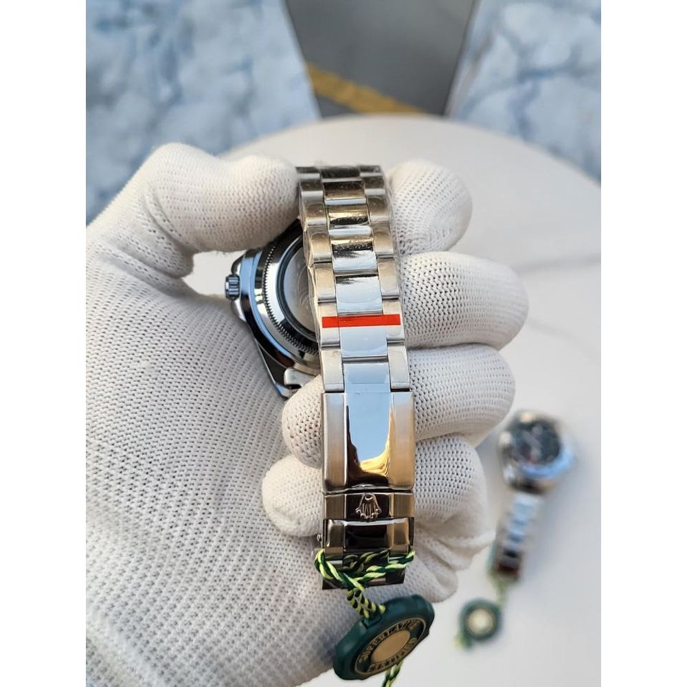 Rollex Explorer Open Back Silver Black Dial  AT383
