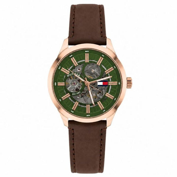 Tommy Hillfiger Automatic Open Heart Brown Belt Green Dial