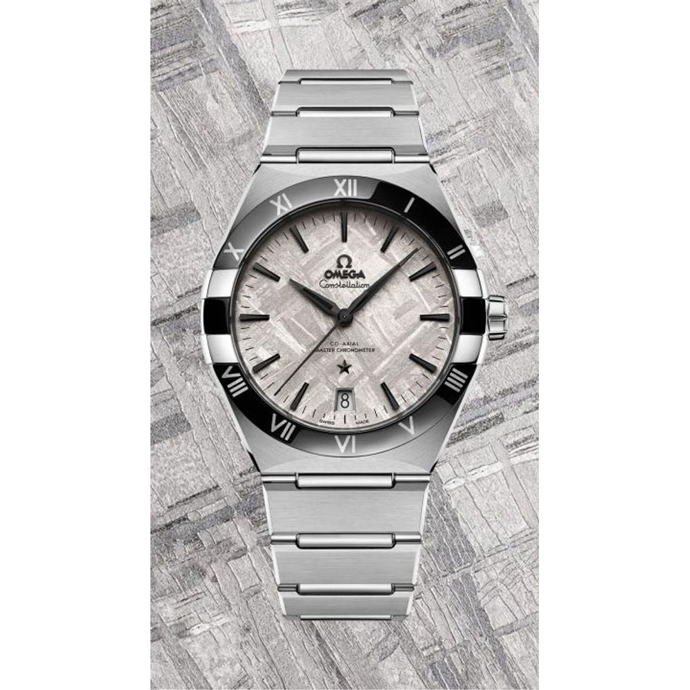 Omegha Constellation 41 mm Meteorite Watch silver white design