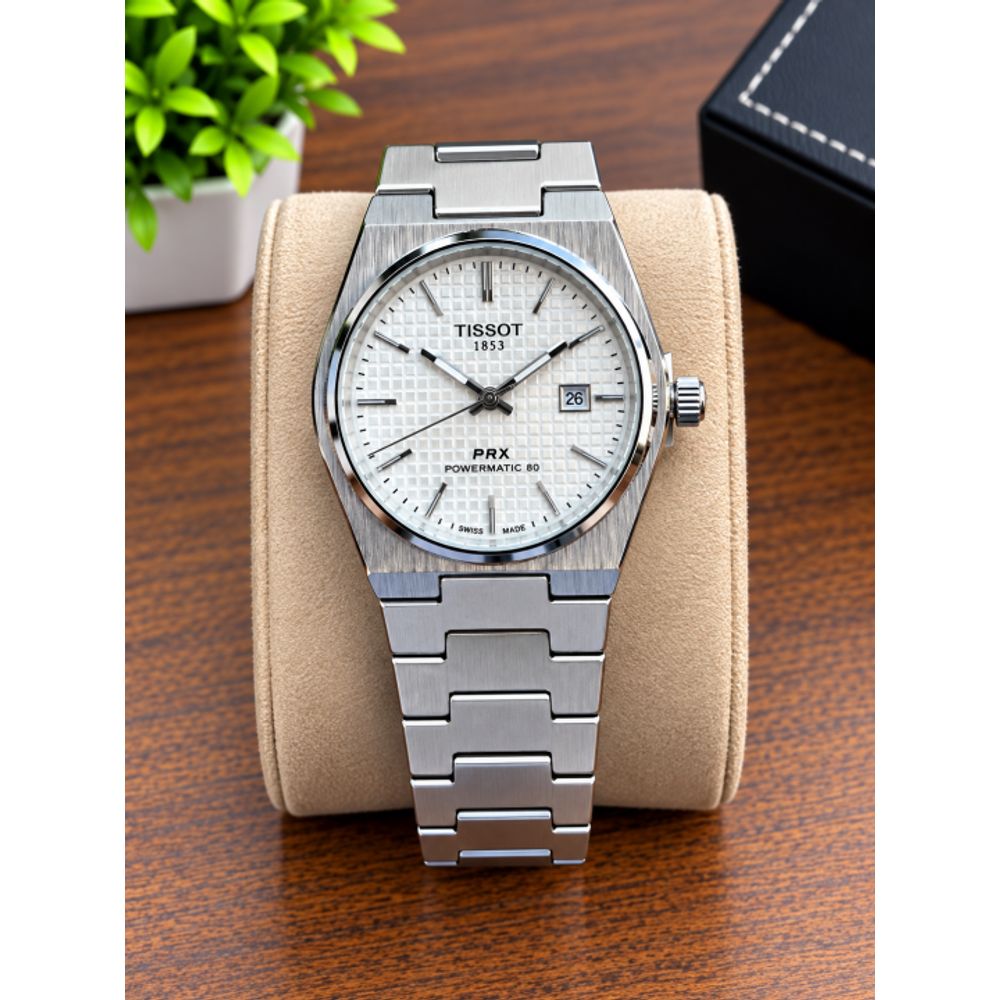 TISOT PRX QUARTZ WHITE TEXTURE DIAL AT358