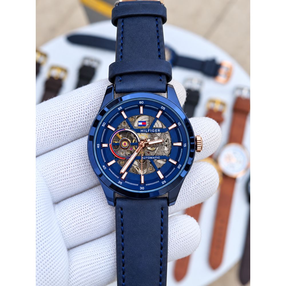 Tommy Hilfigar Automatic Leather Belt Full Blue AT143