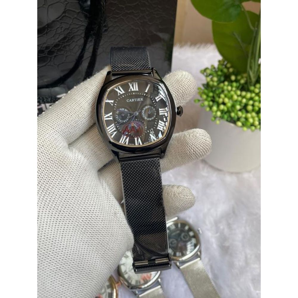 Cartiar Sun Moon Full Black Dial Mesh Strap AT441