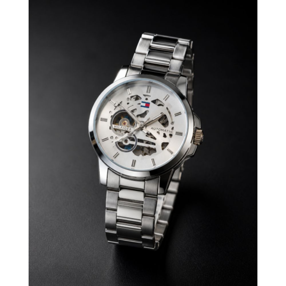 TUMMY HILFIGE SKELETON AUTOMATIC SILVER WHITE 587