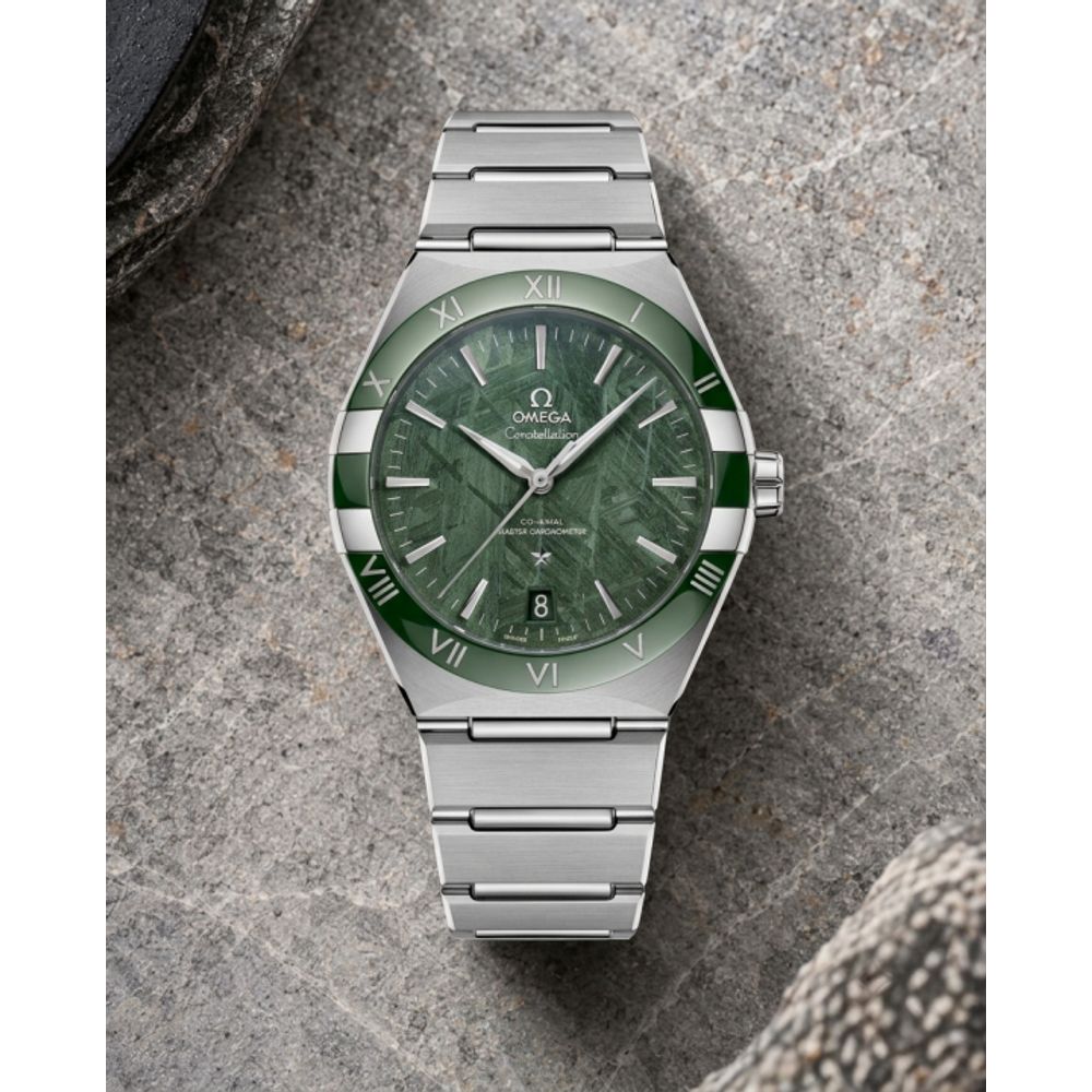 Omegha Constellation 41 mm Meteorite Watch silver green design