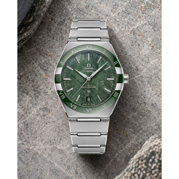 Omegha Constellation 41 mm Meteorite Watch silver green design