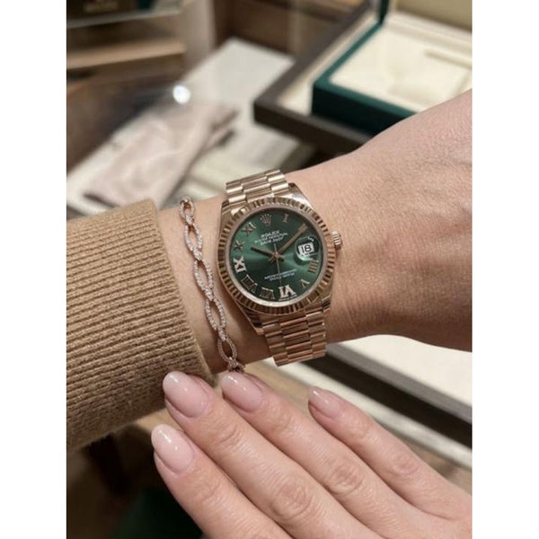 Roleex Women Rosegold Green Dial
