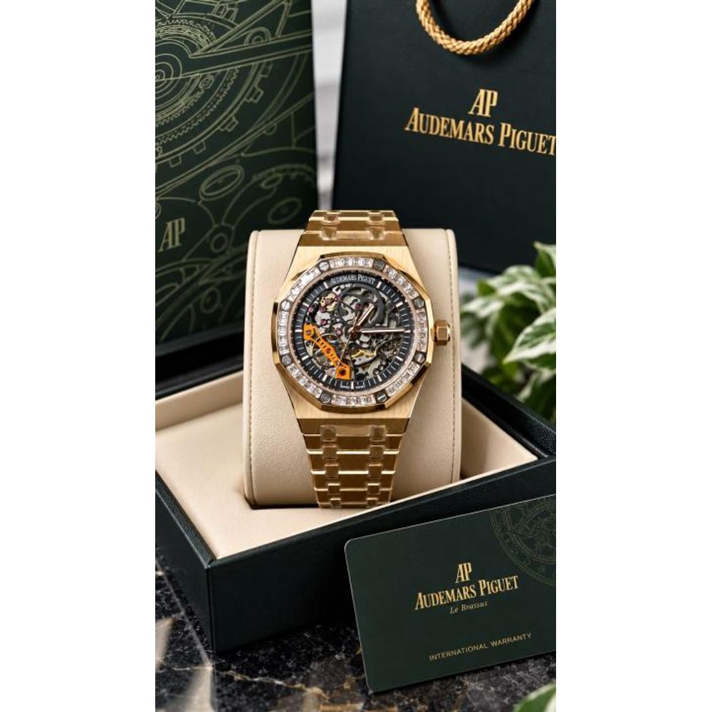 AUDEMAR PIGUET ROYAL OAK SKELETON diamond  AUTOMATIC premium quality  back open heart open  premium stainless steel