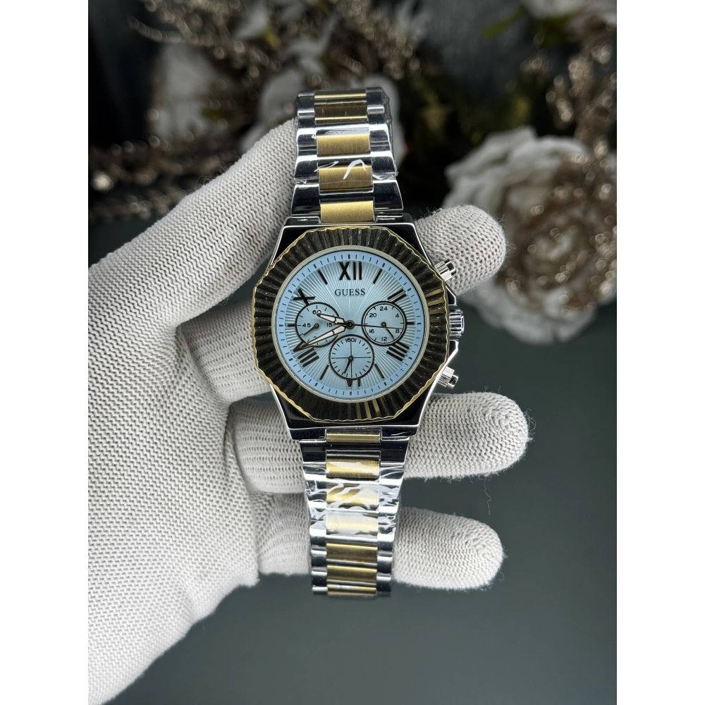 Gues s Equity Dual Tone Tiffany Blue Premium Chronograph Watch