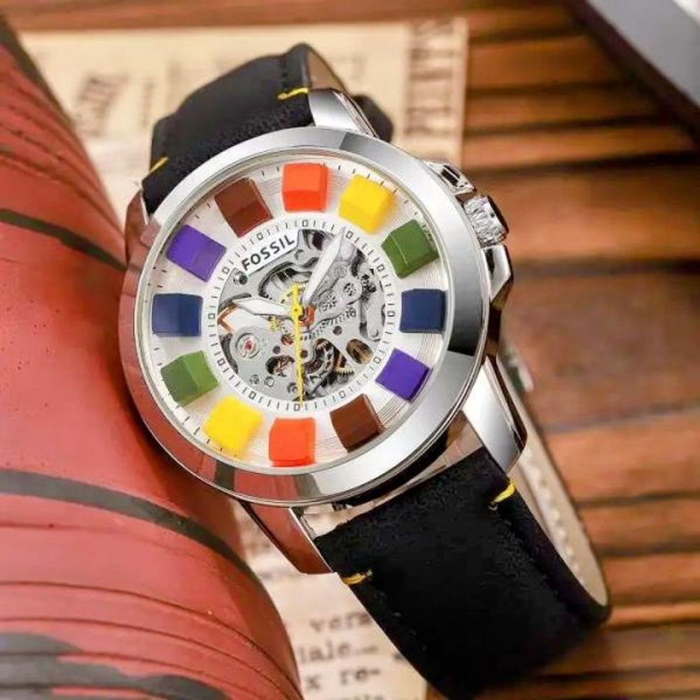 FOSIL GRANT COLOURS AUTOMATIC BLACK WHITE DIAL AT341