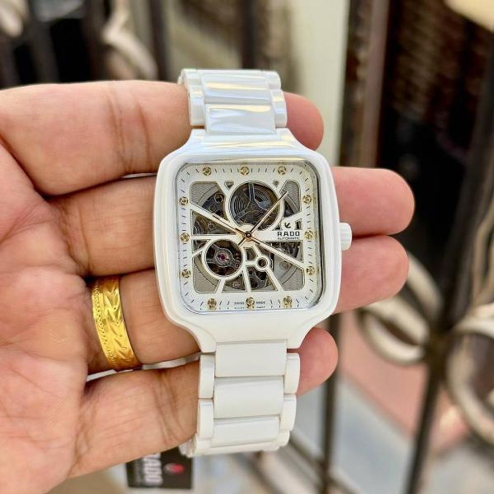 Raado True Square Automatic Ceramic- White-Gold Diamond