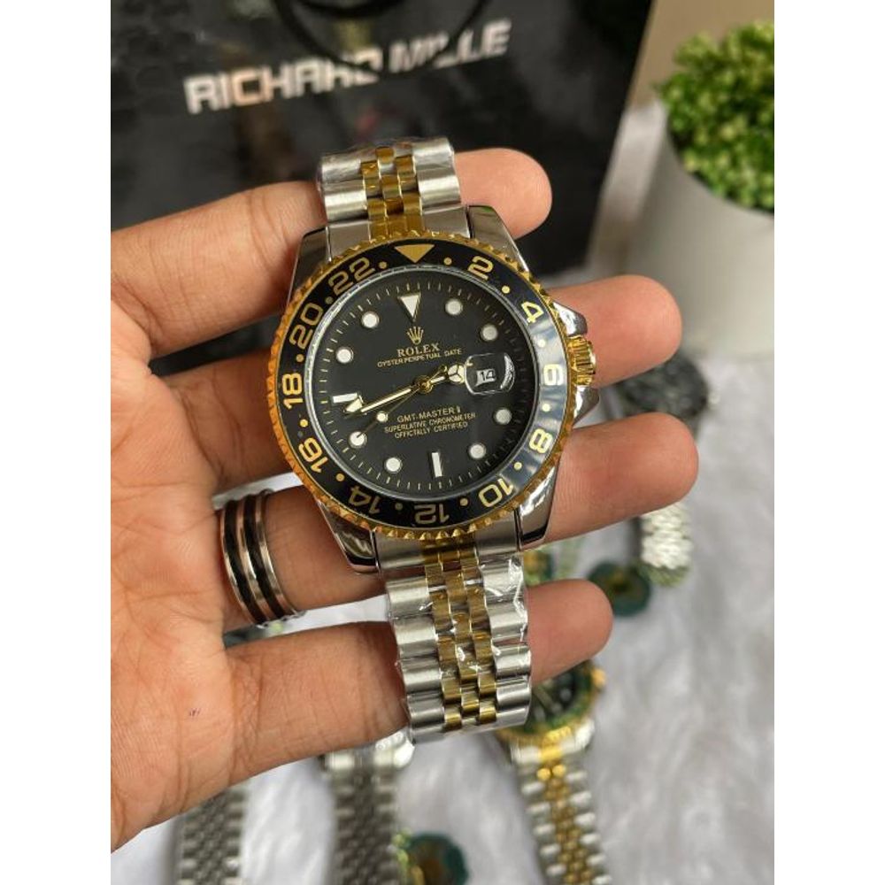 ROLLEX GMT MASTER 2 GOLD TWO TONE BLACK DIAL AT462