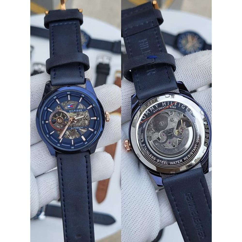 Tommy Hilfigar Automatic Leather Belt Full Blue AT143