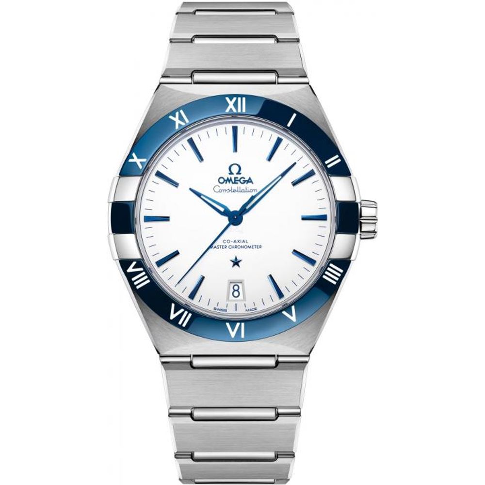 Omegha Constellation 41 mm Meteorite Watch silver white blue plan