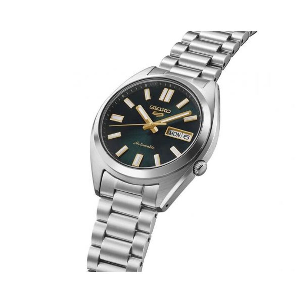 Seiko_o 5 Sports SNXS Automatic silver  green and yellow niddle
