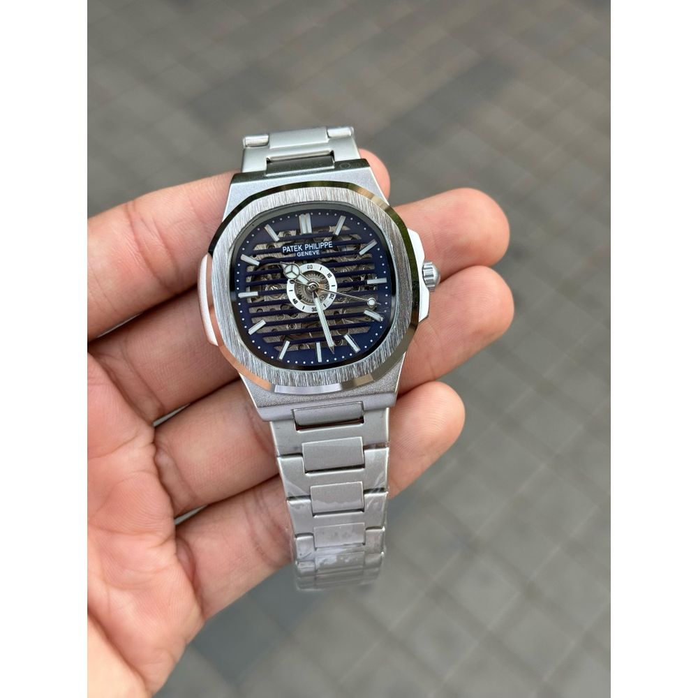 Patek Phillip e Nautilus Automatic Skeleton Silver Blue