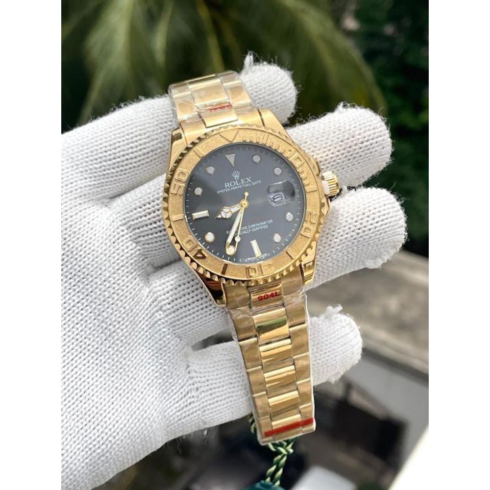 Rollex Yachtmaster Gold Black Dial Sweep Movement AT464