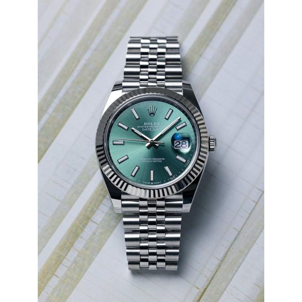 Rolee_x Oyster Perpetual Date Just Silver Green