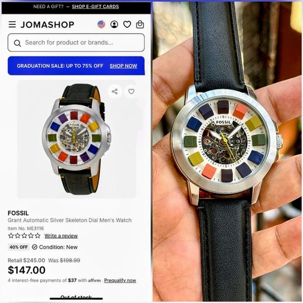 FOSIL GRANT COLOURS AUTOMATIC BLACK WHITE DIAL AT341