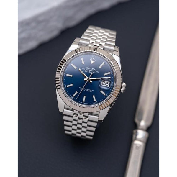 Rolee_x Oyster Perpetual Date Just Silver Blue