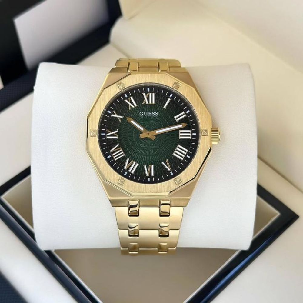 GUES_S ASSET Men  Round Dial Analog  gold green