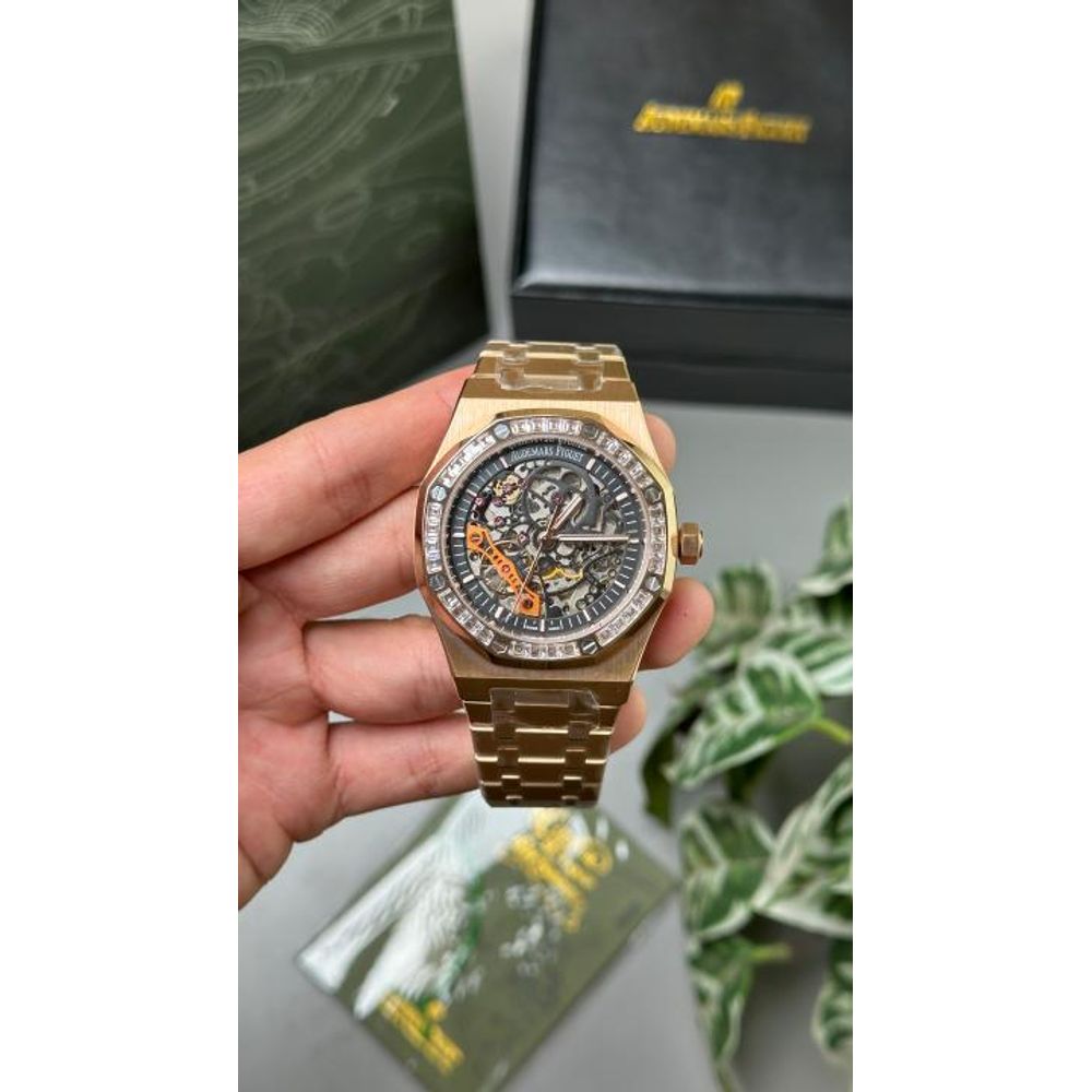 AUDEMAR PIGUET ROYAL OAK SKELETON diamond  AUTOMATIC premium quality  back open heart open  premium stainless steel