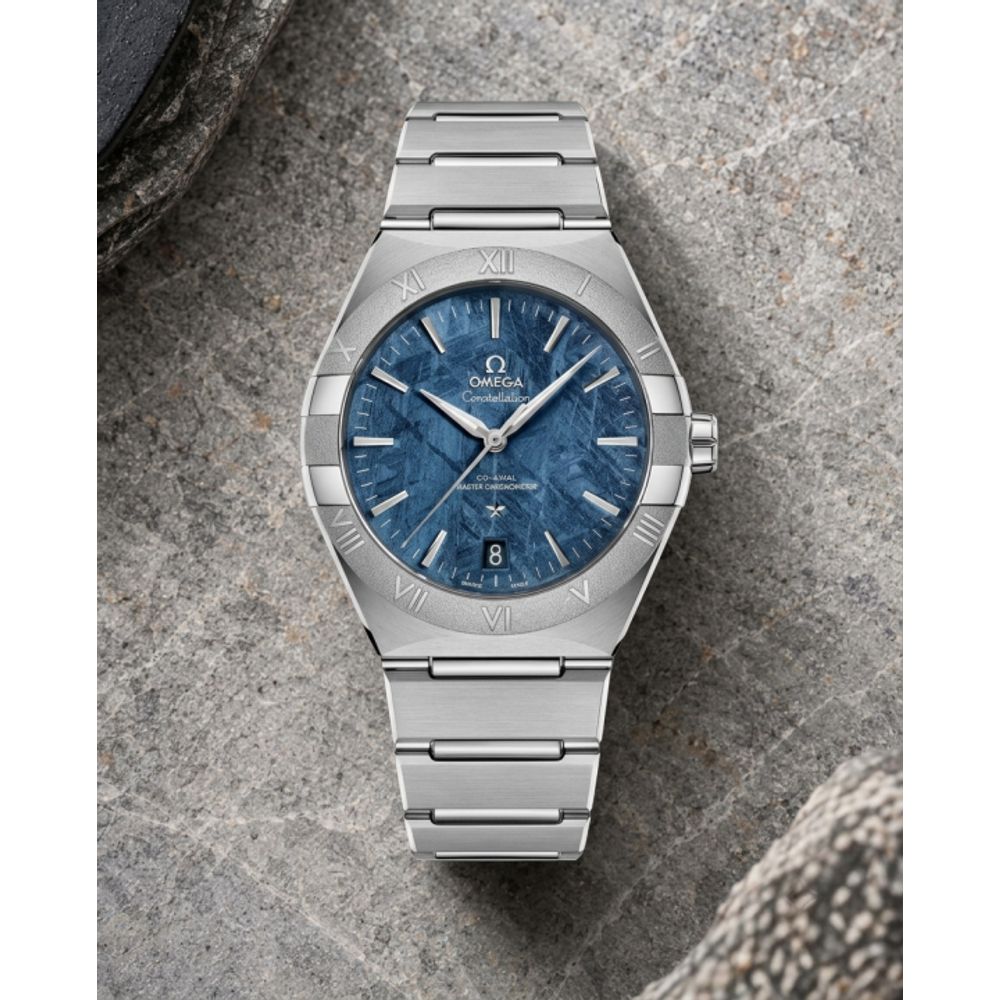 Omegha Constellation 41 mm Meteorite Watch silver blue design