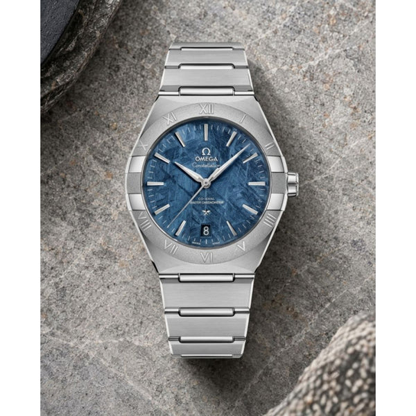 Omegha Constellation 41 mm Meteorite Watch silver blue design