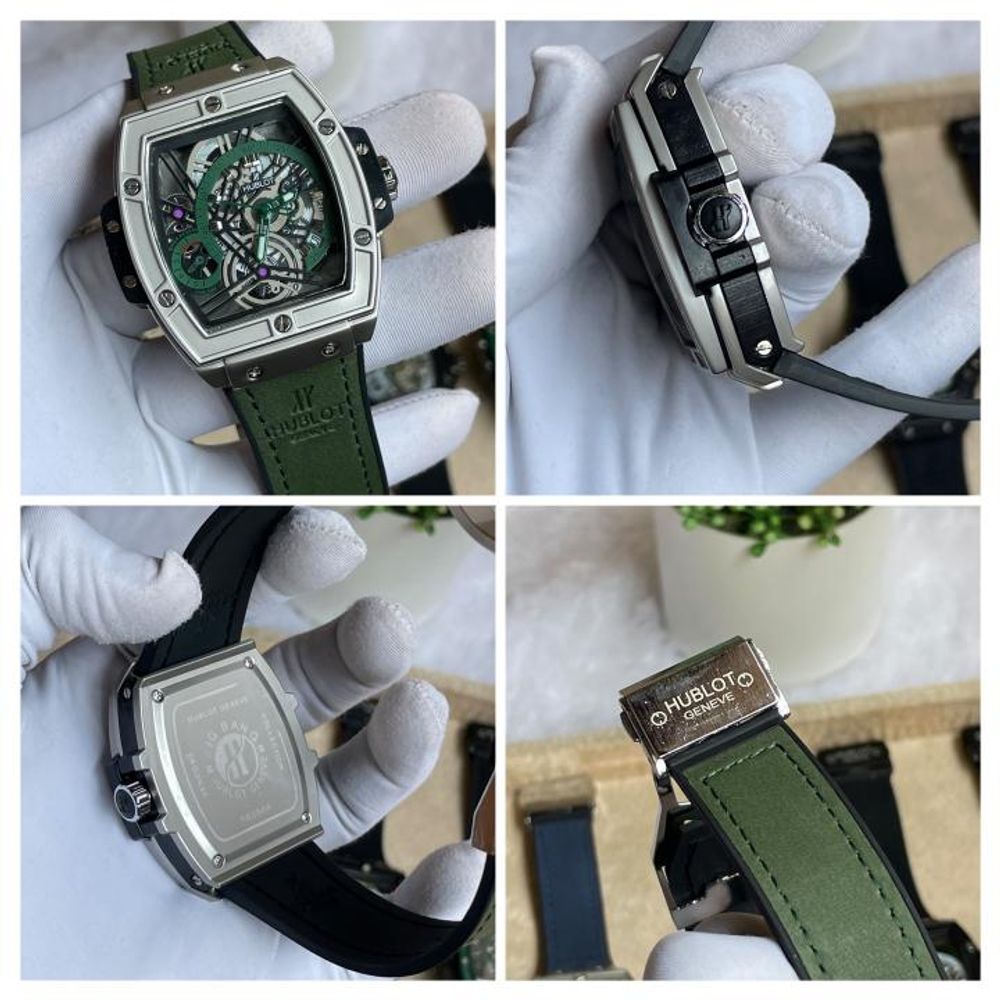 Hublot Bigbang Square Silver Green Leather Belt AT519
