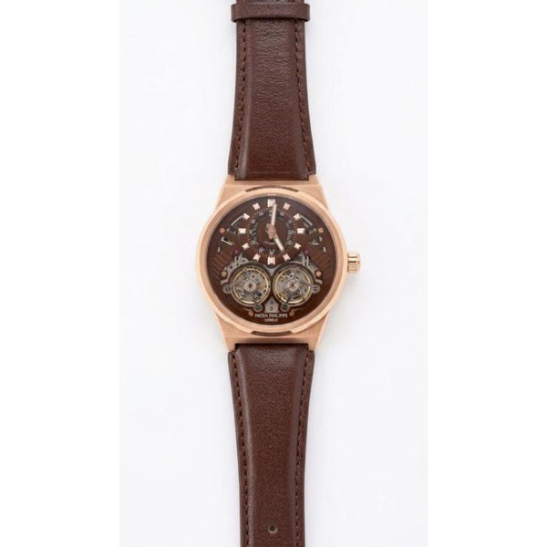 Patek Philipe Automatic Skeletonzed Brown Leather Strap Rose Gold Toned (421)