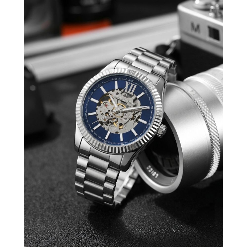 Michael_l Kors Lexington Automatic Skeleton Silver-Blue
