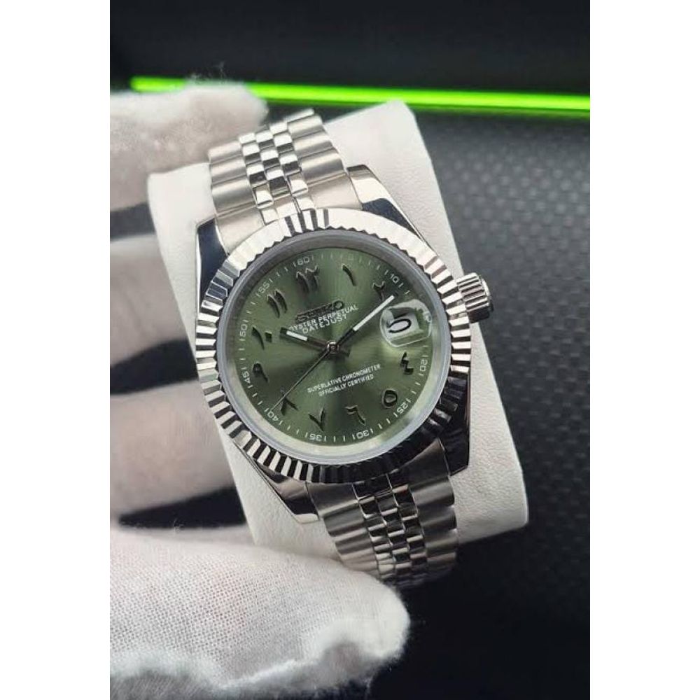 SEIK O MOD DATE JUST OLIVE GREEN ARABIC DIAL 672