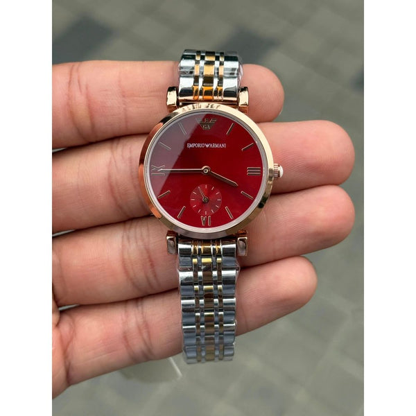 Emporio Arman i Women Two Tone Red Dial Roman
