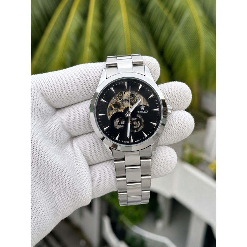Rollex Automatic Silver Black Dial AT415