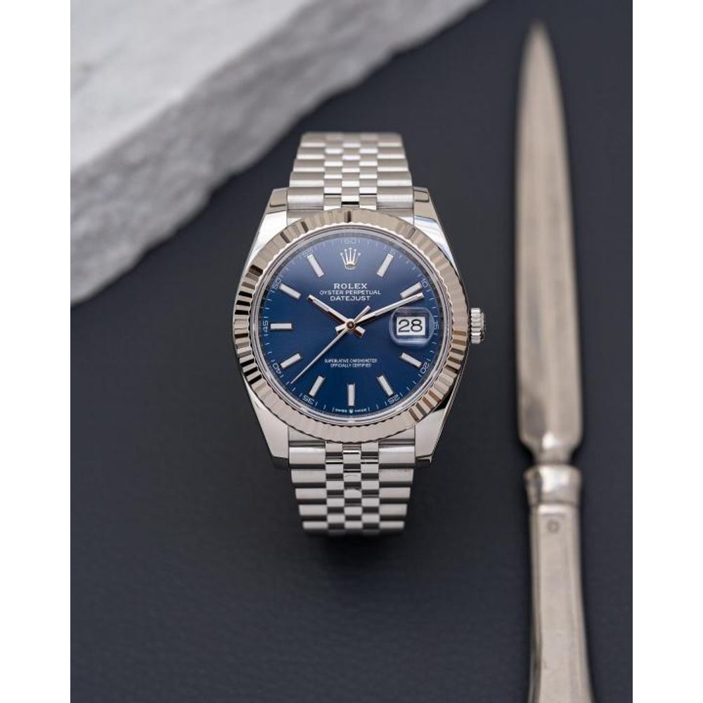 Rolee_x Oyster Perpetual Date Just Silver Blue