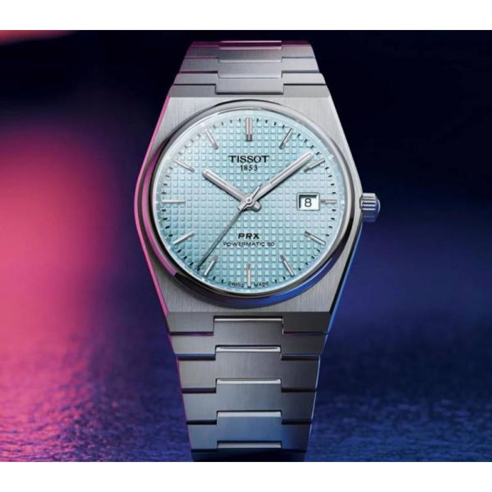 Tissoo_t 1853 Prx Powermatic Quartz silver Sky blue checks