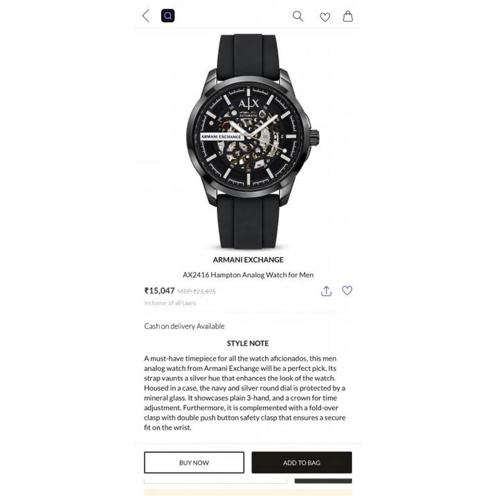 Arrwa%ni Exchange Hampton Automatic Watch AX2416 black silver