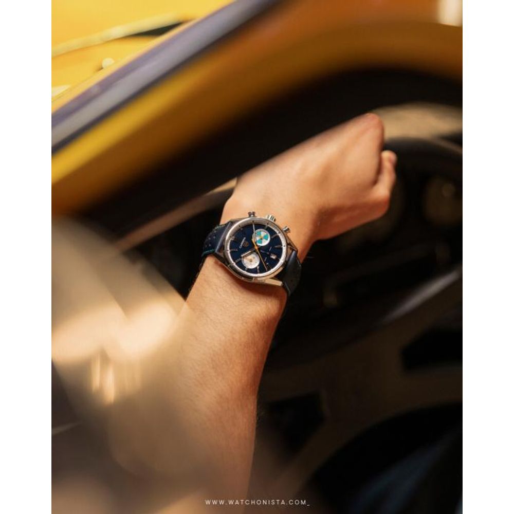 TAG Heuuer Carrera Chronograph blue brown and white