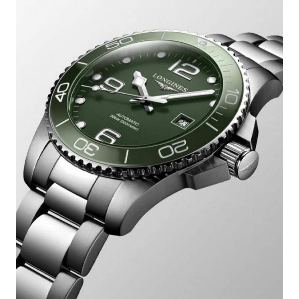 Longine Hydro conquest AUTO SILVER GREEN HVY 37
