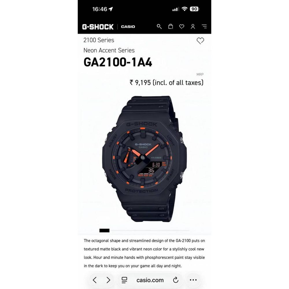 Casio g shock ga2100 black and orange